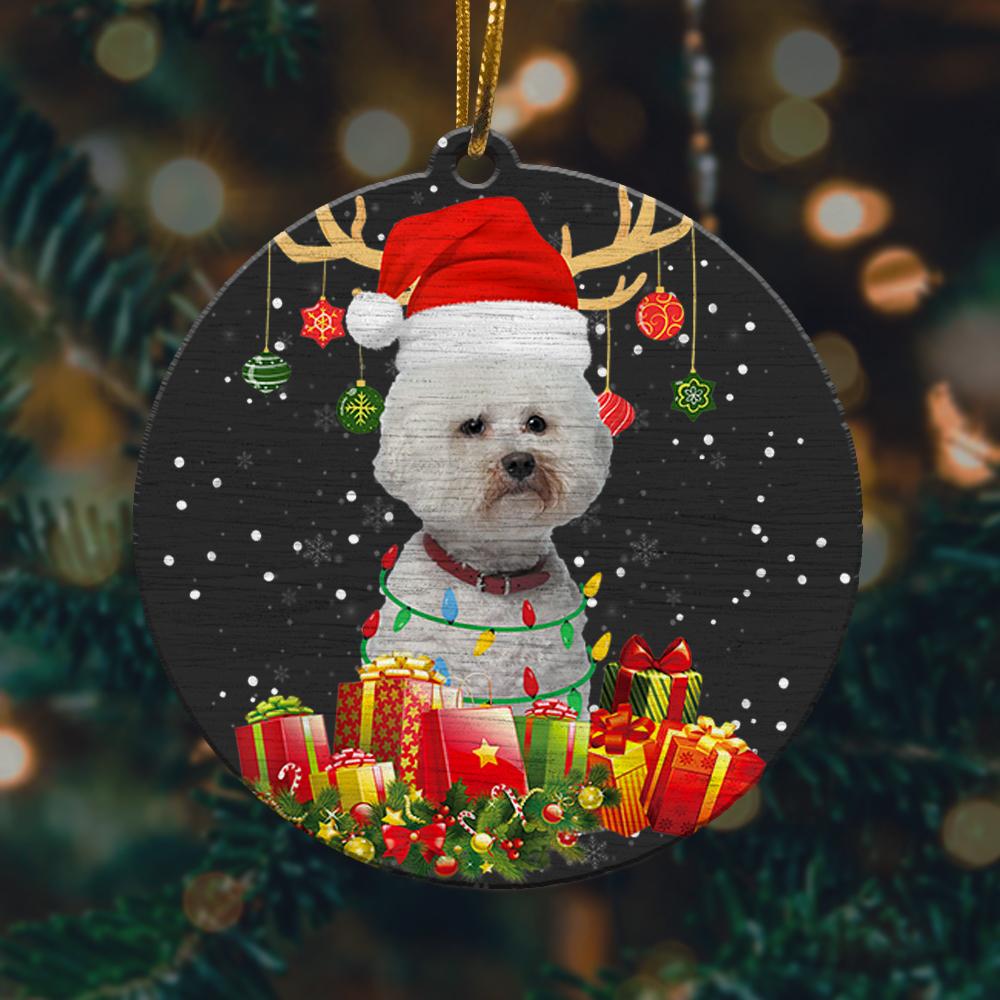 Bichon Frise Dog Reindeer Santa Hat Christmas Ornament 2022 Amazing Decor Ideas