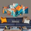 Blue, Orange, And White Abstract Painting 1 3D 5 Piece Canvas Art