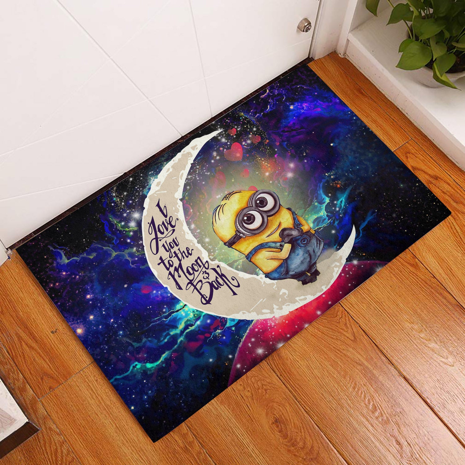 Cute Minions Despicable Me Love You To The Moon Galaxy Back Door Mats Home Decor