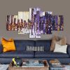 Day And Night City Painting 5 Piece Canvas Art