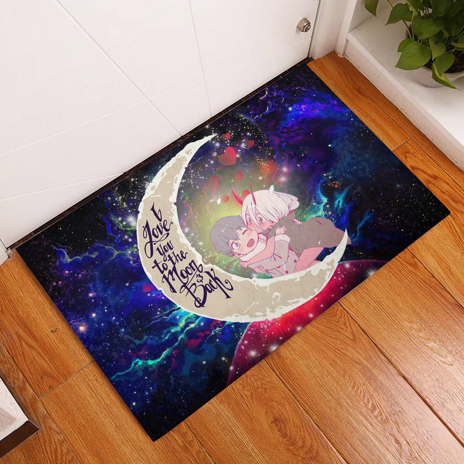 Darling In The Franxx Hiro And Zero Two Love You To The Moon Galaxy Back Door Mats Home Decor