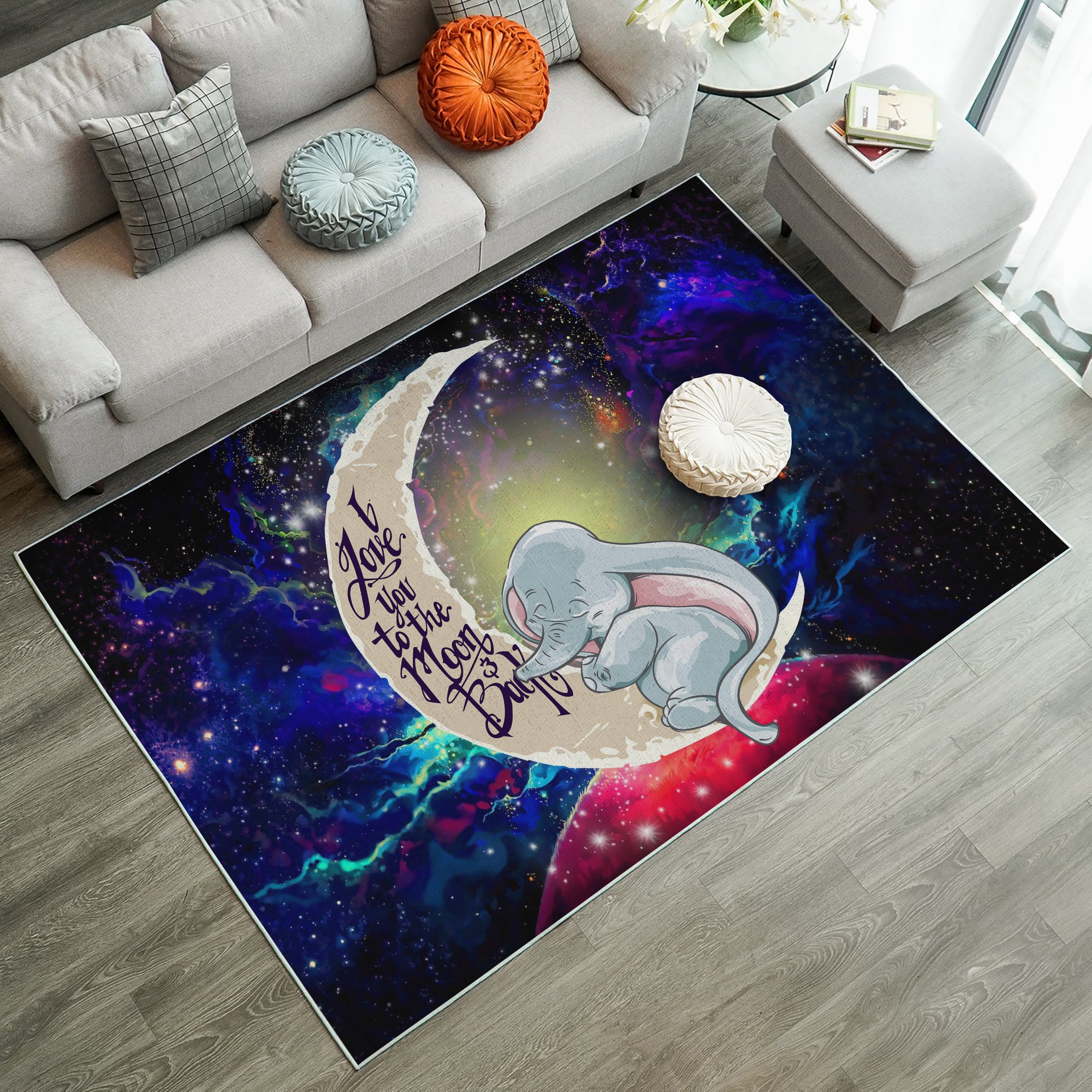 Dumbo Elephant Love You To The Moon Galaxy Carpet Rug Home Room Decor