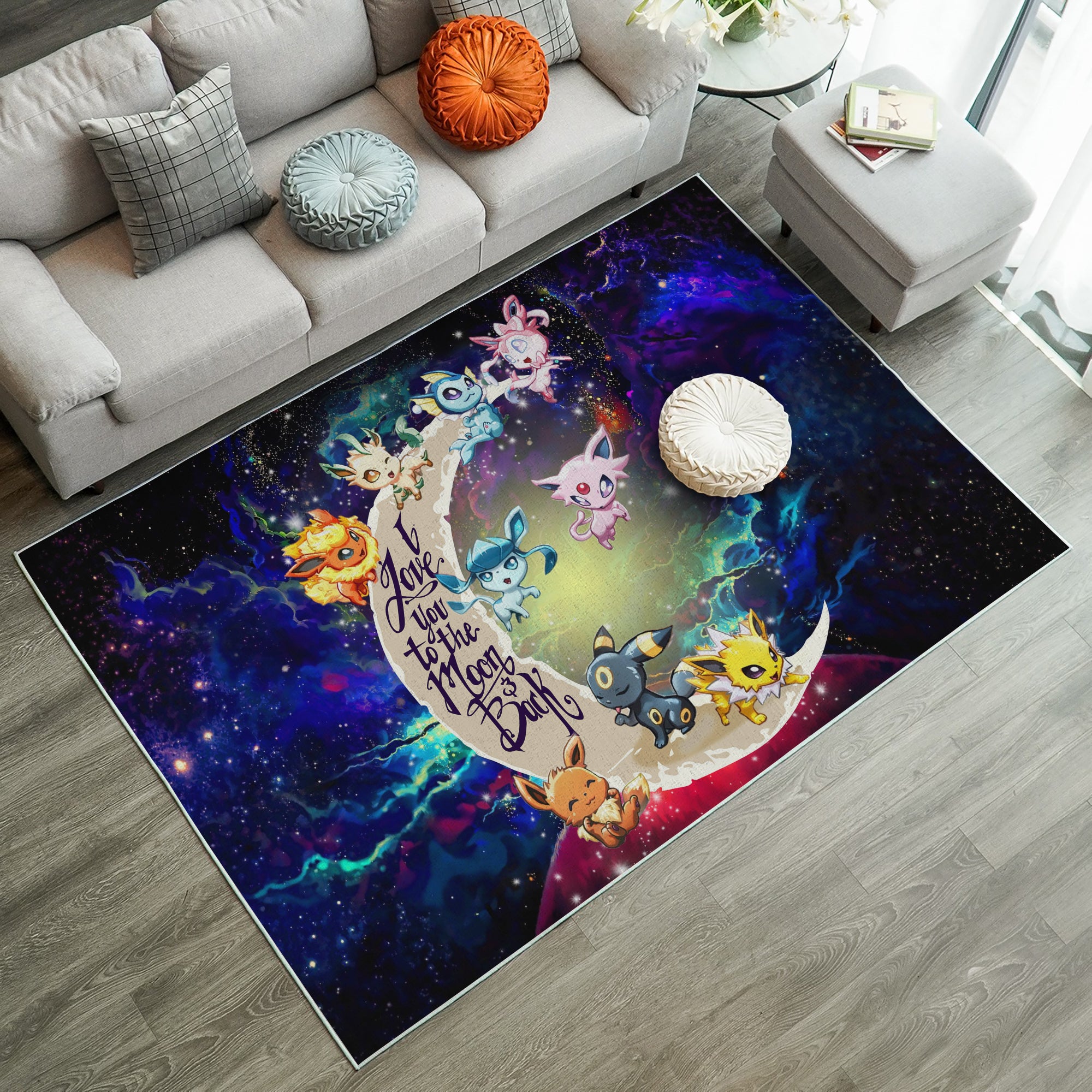 Eevee Evolution Pokemon Love You To The Moon Galaxy Carpet Rug Home Room Decor