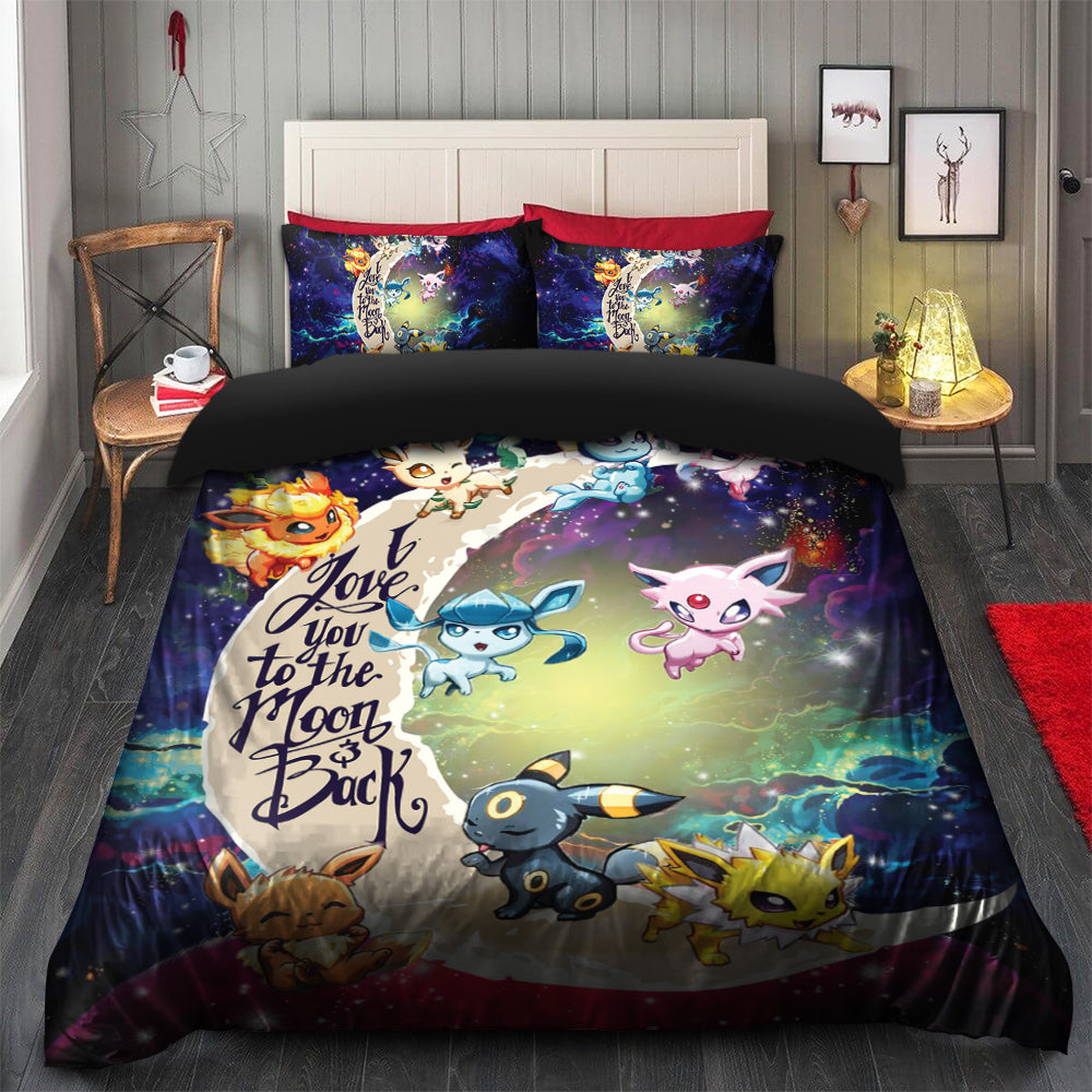 Eevee Evolution Pokemon Love You To The Moon Galaxy Bedding Set Duvet Cover And 2 Pillowcases