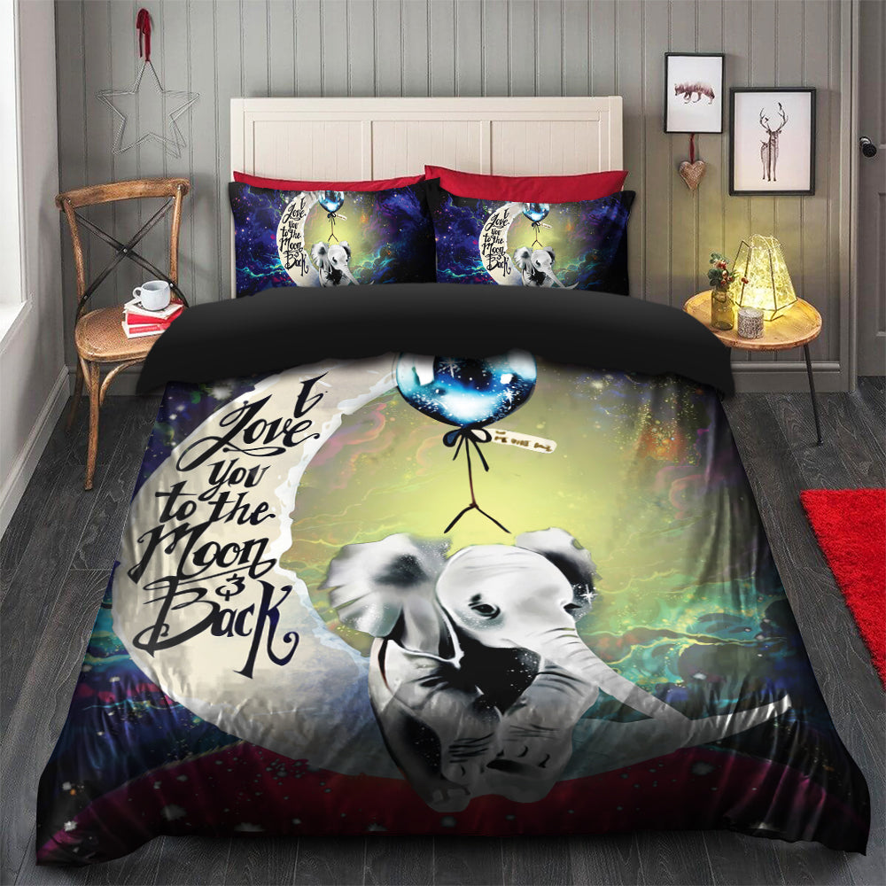 Elephant Love You To The Moon Galaxy Bedding Set Duvet Cover And 2 Pillowcases