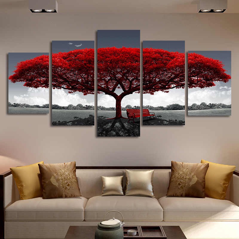 Romantic Tree Painting 1 3D 5 Piece Canvas Art