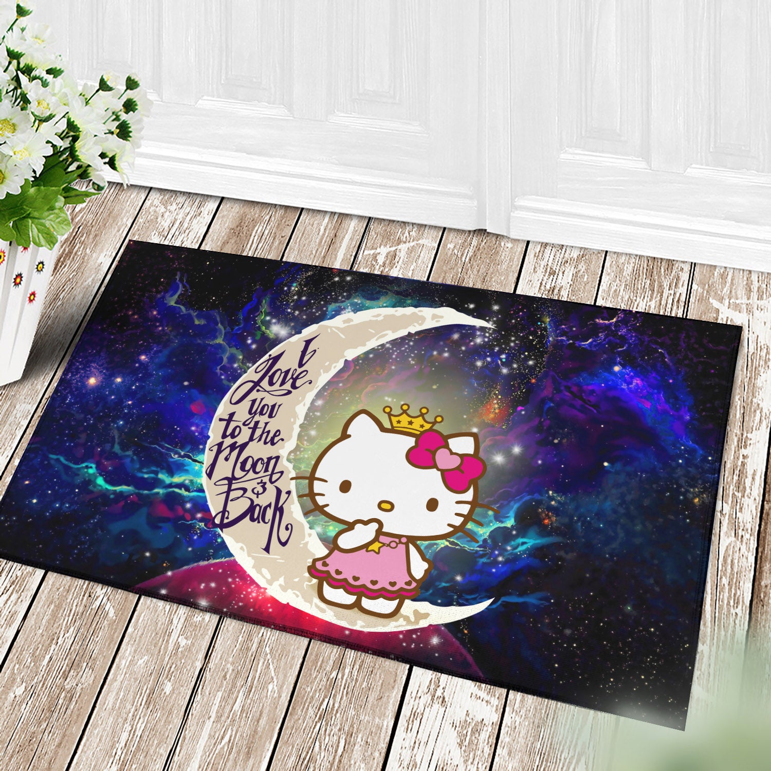 Hello Kitty Love You To The Moon Galaxy Back Door Mats Home Decor