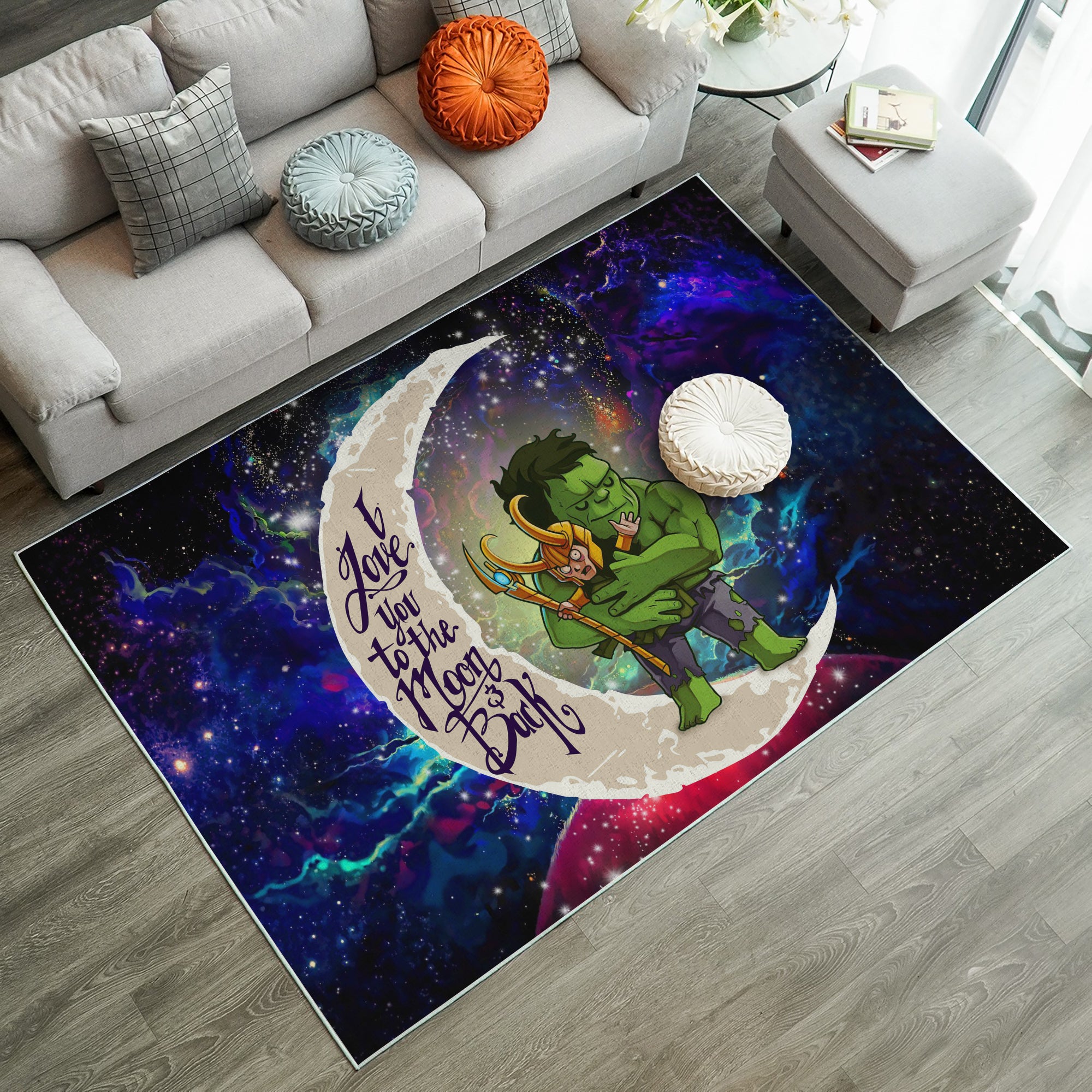 Hulk And Loki Love You To The Moon Galaxy Carpet Rug Home Room Decor