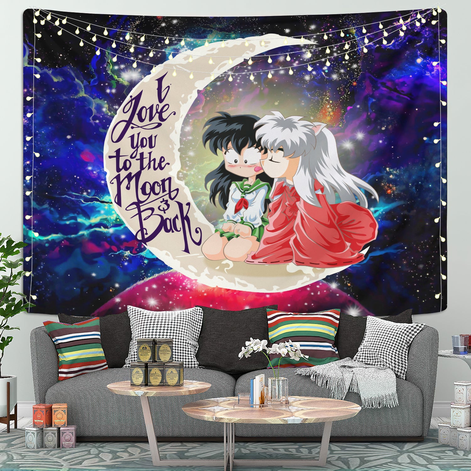 Inuyasha Love You To The Moon Galaxy Tapestry Room Decor