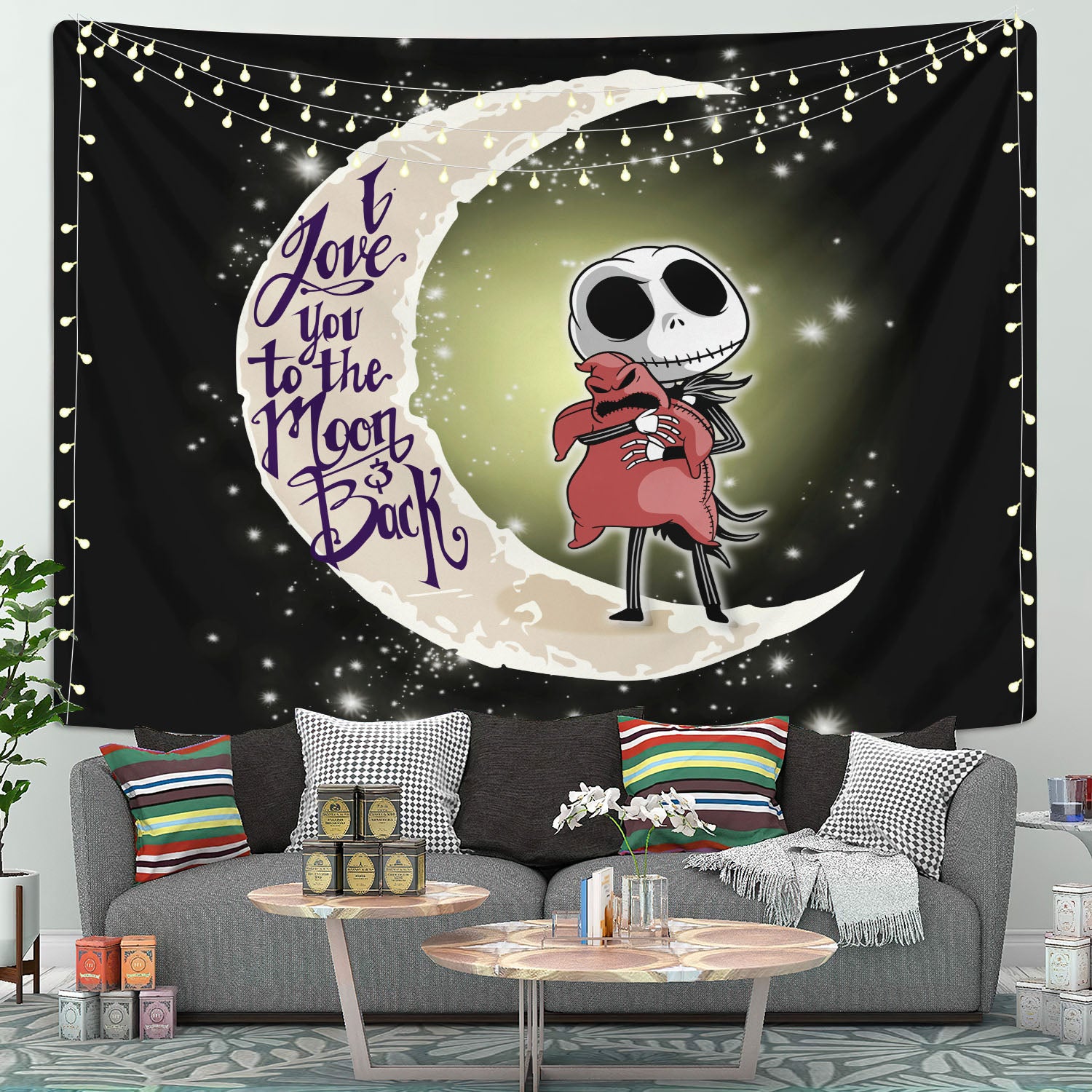Jack Skellington Love You To The Moon Tapestry Room Decor