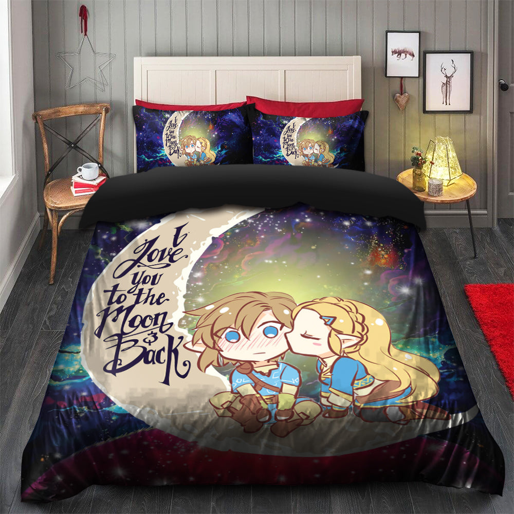 Legend Of Zelda Couple Chibi Couple Love You To The Moon Galaxy Bedding Set Duvet Cover And 2 Pillowcases