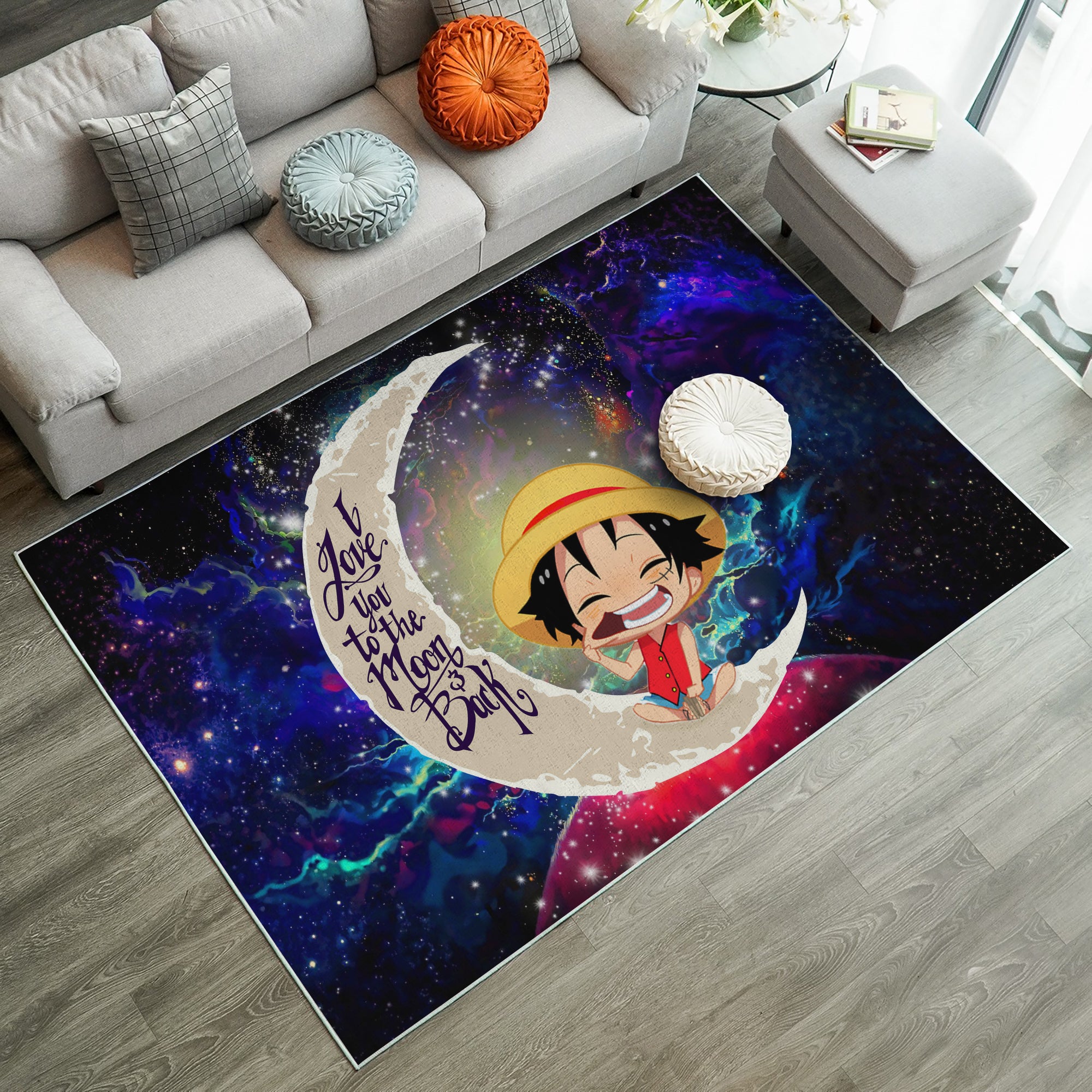 Luffy One Piece Love You To The Moon Galaxy Carpet Rug Home Room Decor