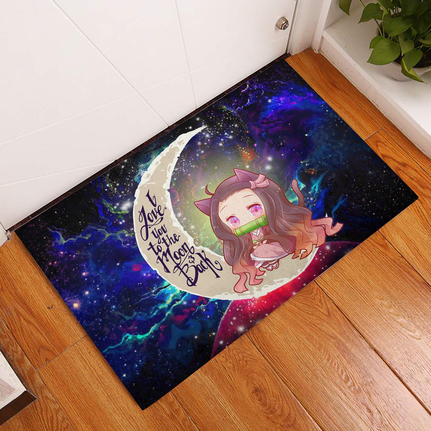 Nezuko Demon Slayer Love You To The Moon Galaxy Back Door Mats Home Decor