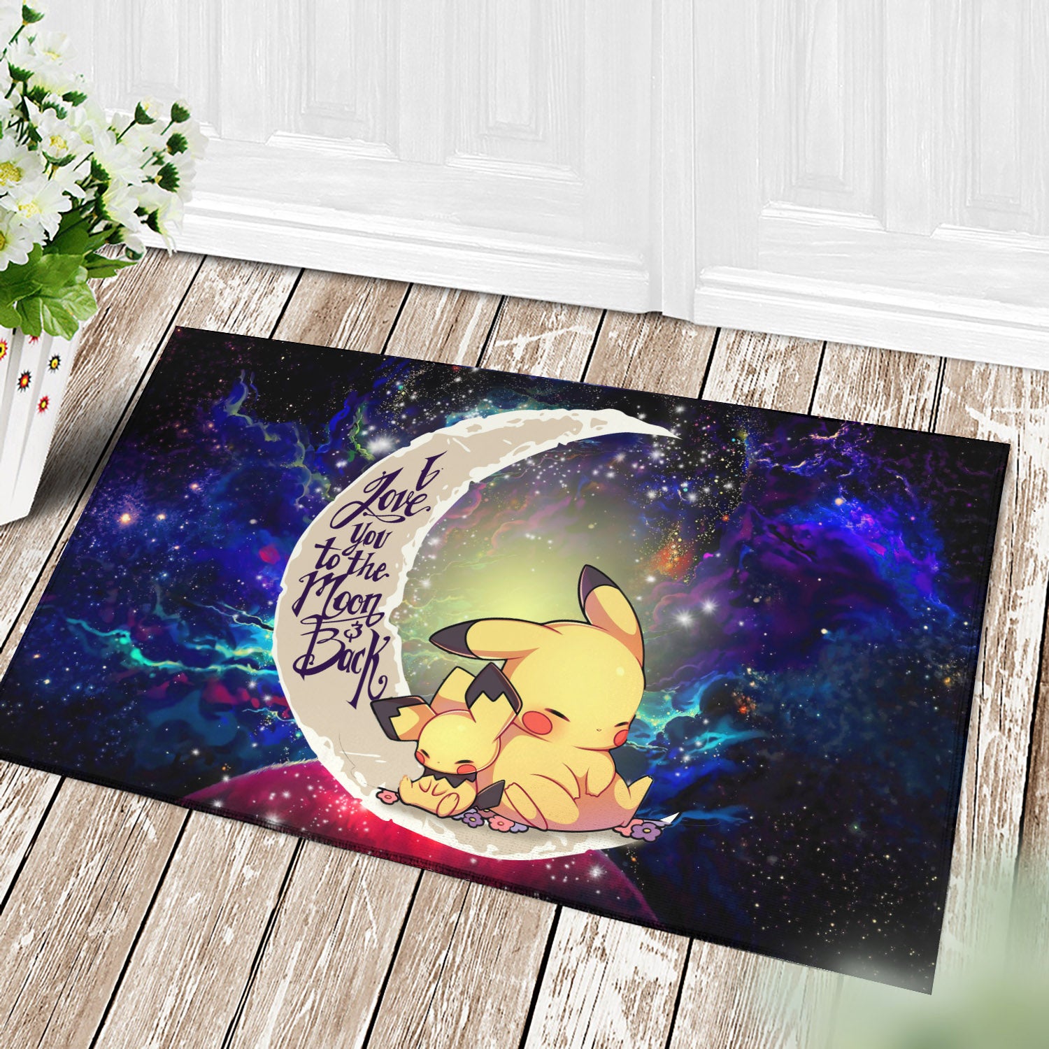 Pikachu Pokemon Sleep Love You To The Moon Galaxy Back Door Mats Home Decor
