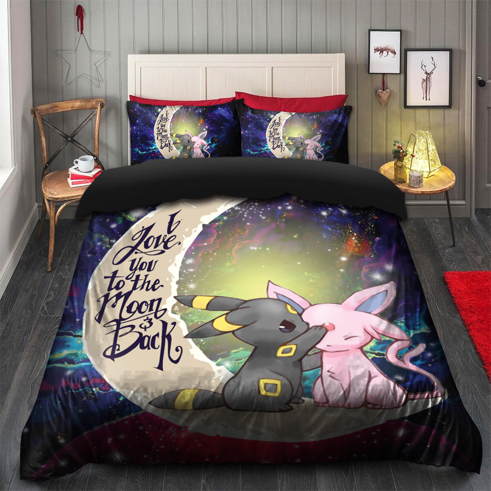 Pokemon Couple Espeon Umbreon Love You To The Moon Galaxy Bedding Set Duvet Cover And 2 Pillowcases