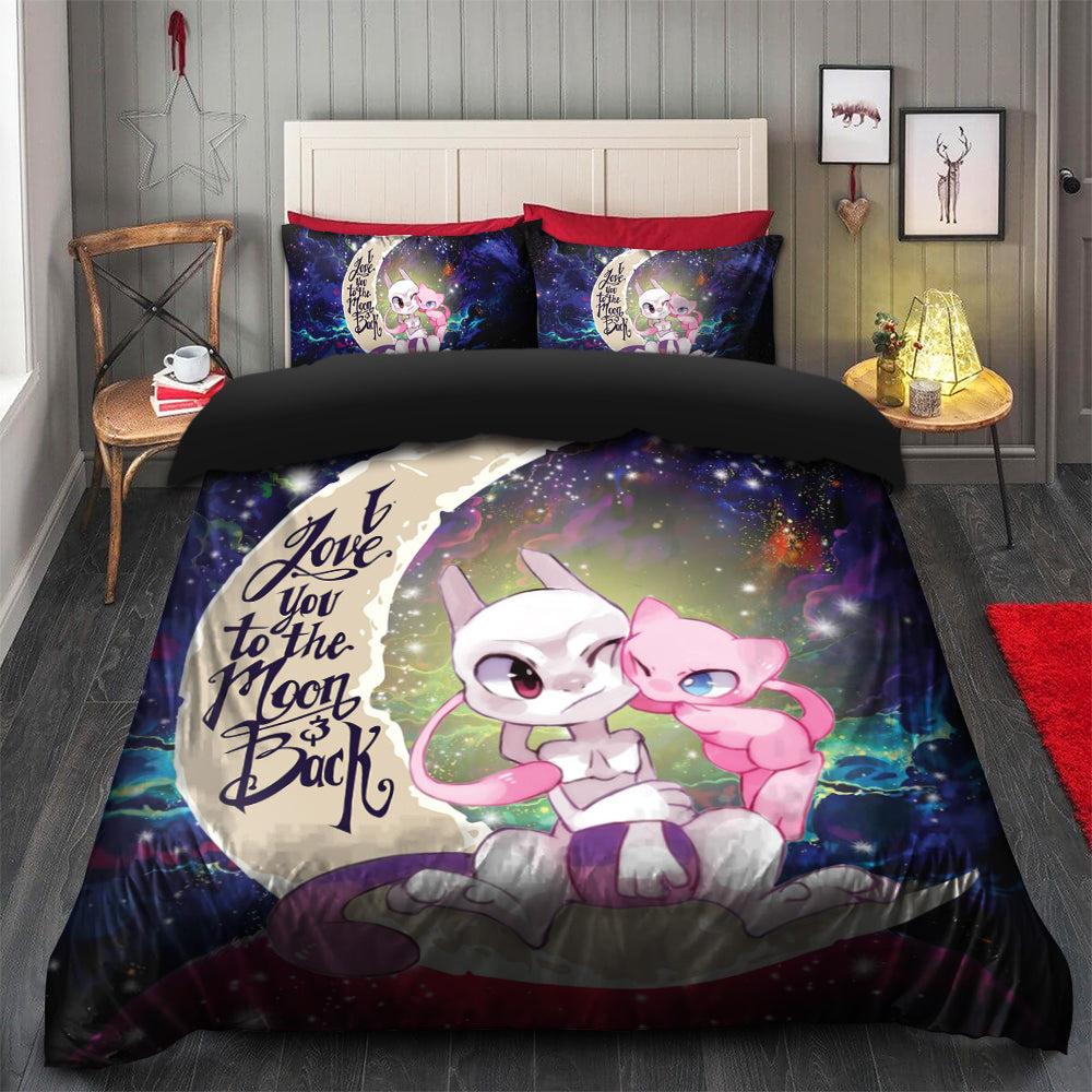 Pokemon Couple Mew Mewtwo Love You To The Moon Galaxy Bedding Set Duvet Cover And 2 Pillowcases