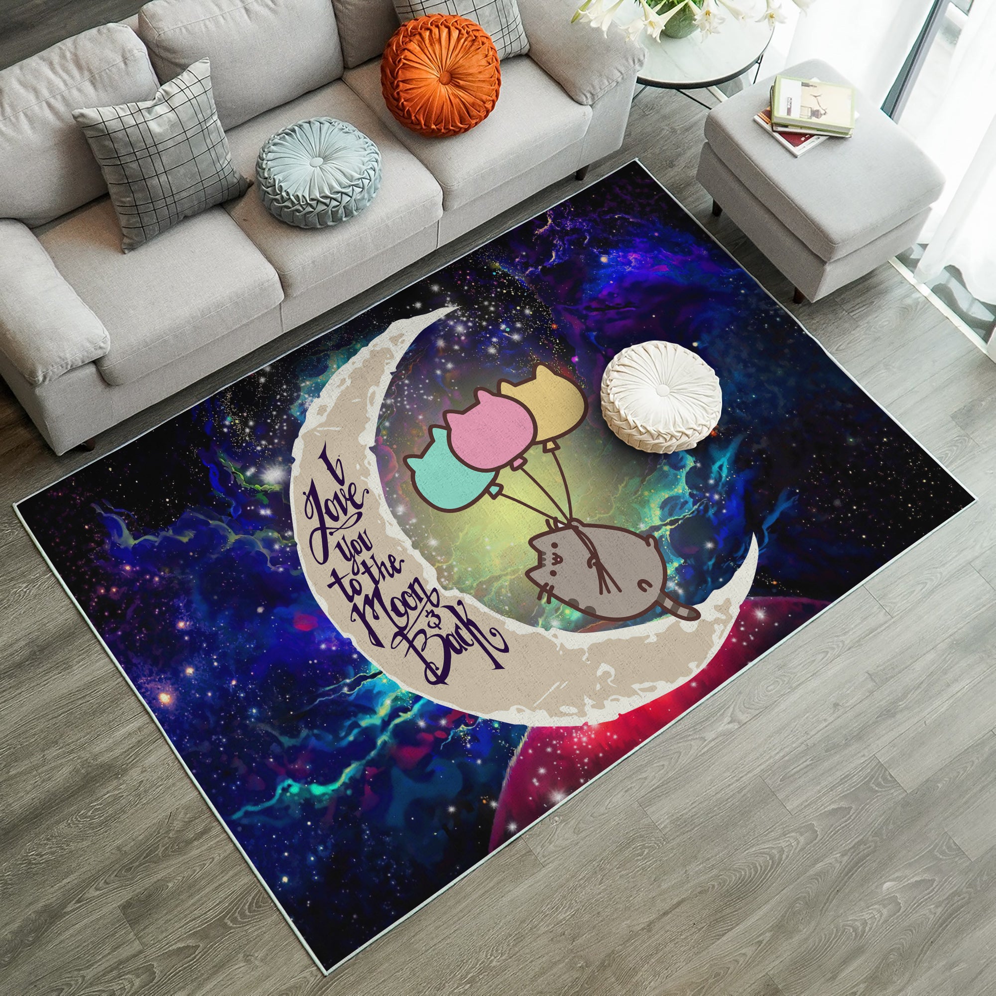 Pusheen Cat Love You To The Moon Galaxy Carpet Rug Home Room Decor