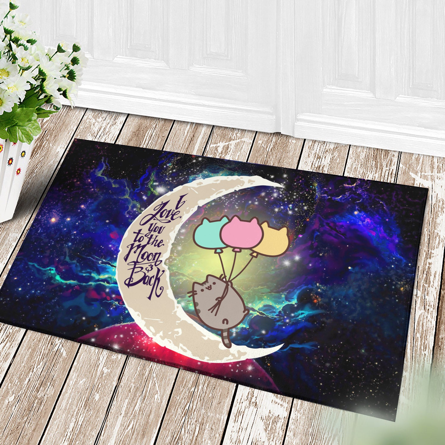 Pusheen Cat Love You To The Moon Galaxy Back Door Mats Home Decor
