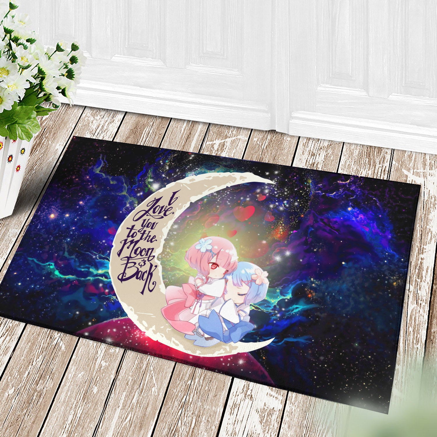 Ram And Rem Re Zero Love You To The Moon Galaxy Back Door Mats Home Decor