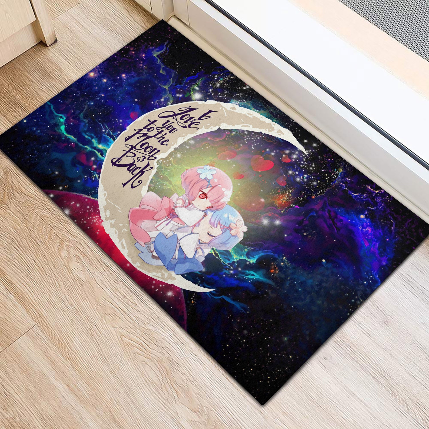 Ram And Rem Re Zero Love You To The Moon Galaxy Back Door Mats Home Decor