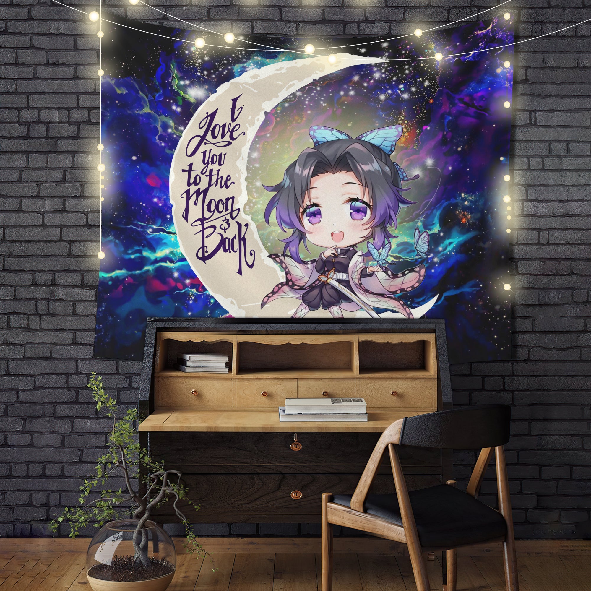Shinobu Demon Slayer Moon And Back Galaxy Tapestry Room Decor