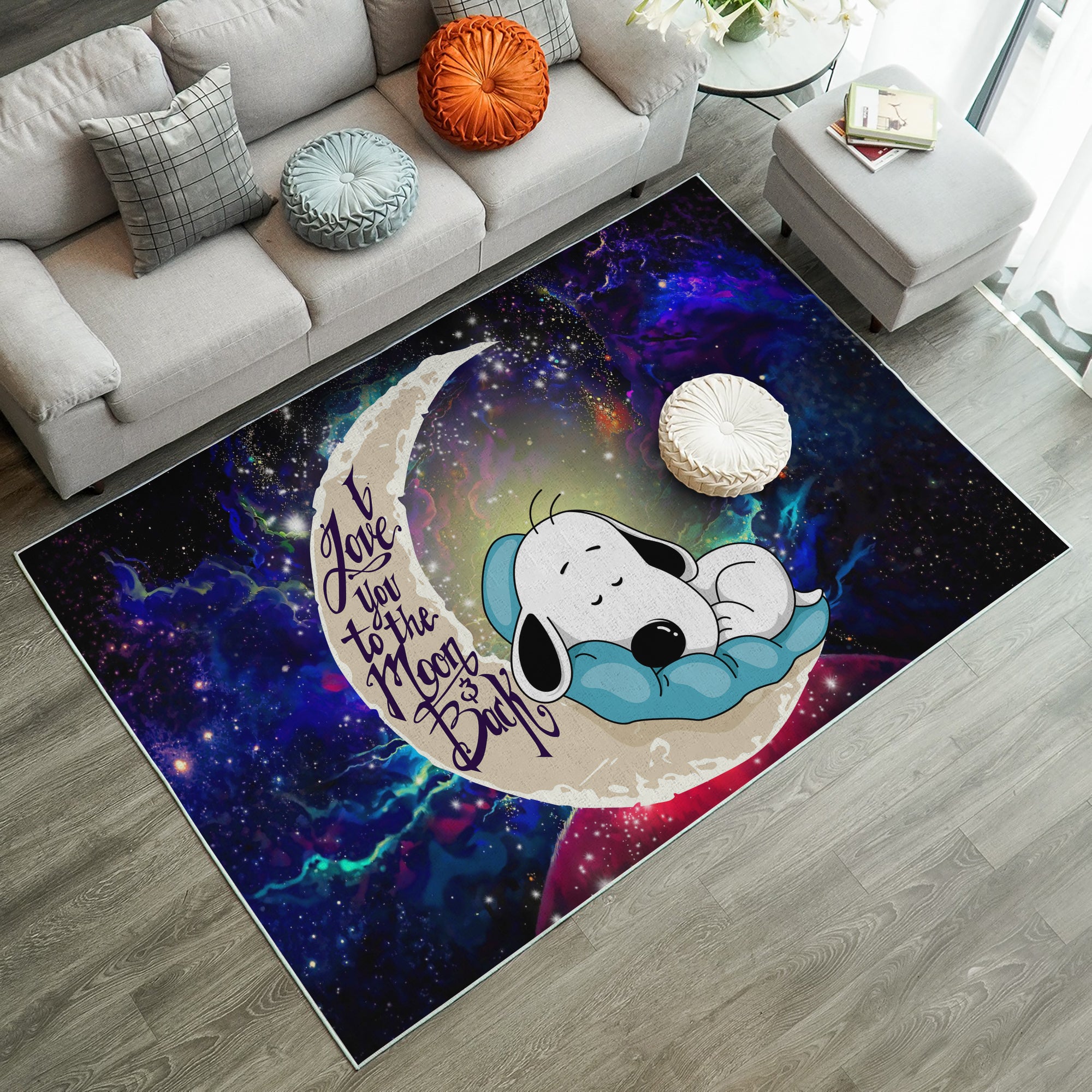 Snoopy Dog Sleep Love You To The Moon Galaxy Carpet Rug Home Room Decor