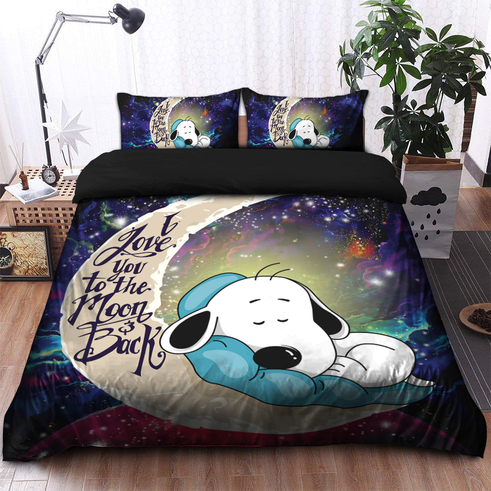 Snoopy Dog Sleep Love You To The Moon Galaxy Bedding Set Duvet Cover And 2 Pillowcases
