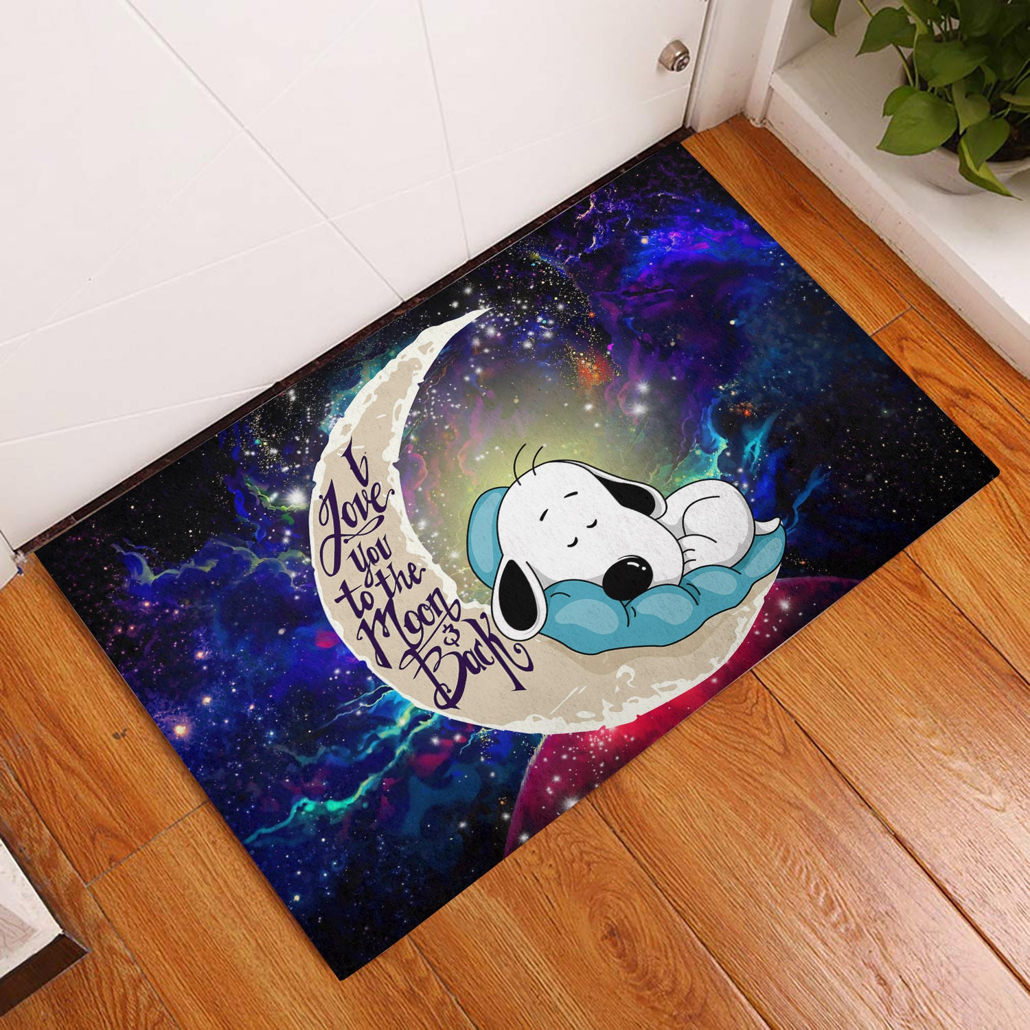 Snoopy Dog Sleep Love You To The Moon Galaxy Back Door Mats Home Decor