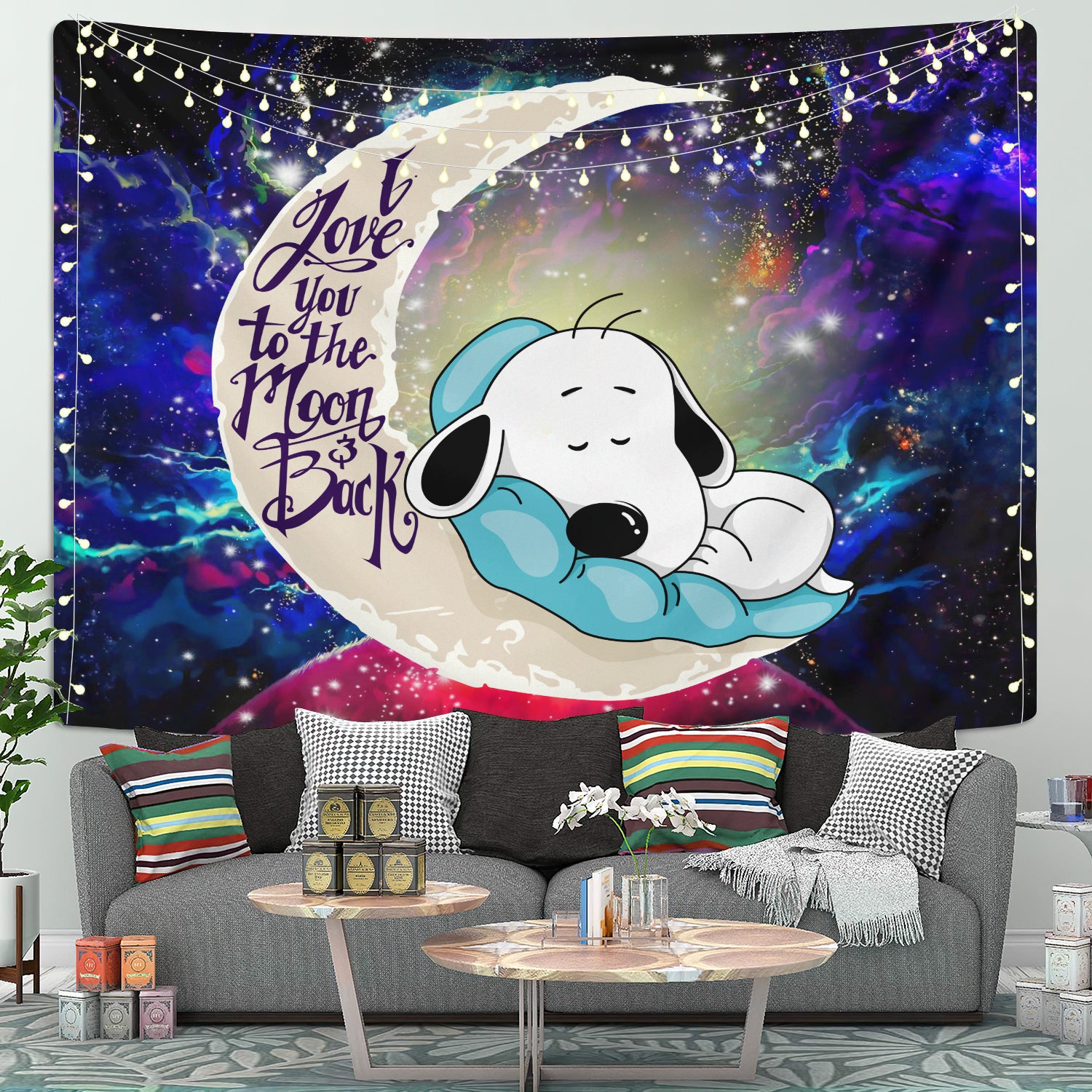 Snoopy Love You To The Moon Galaxy Tapestry Room Decor