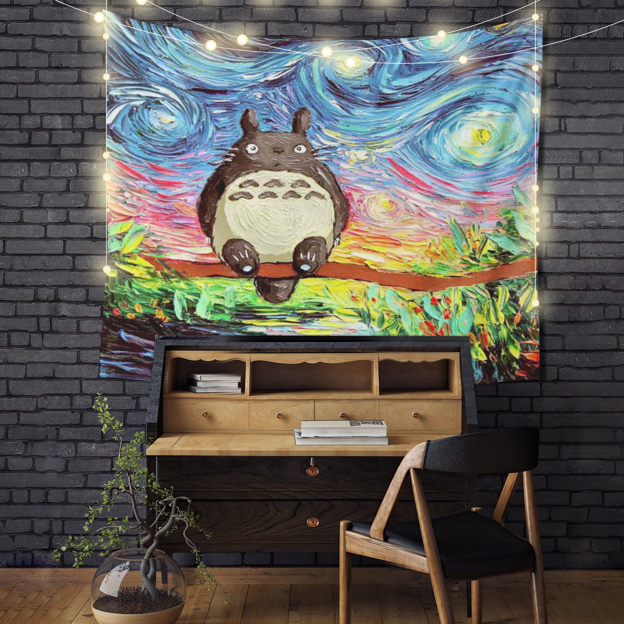Starry Night Totoro Tapestry Room Decor