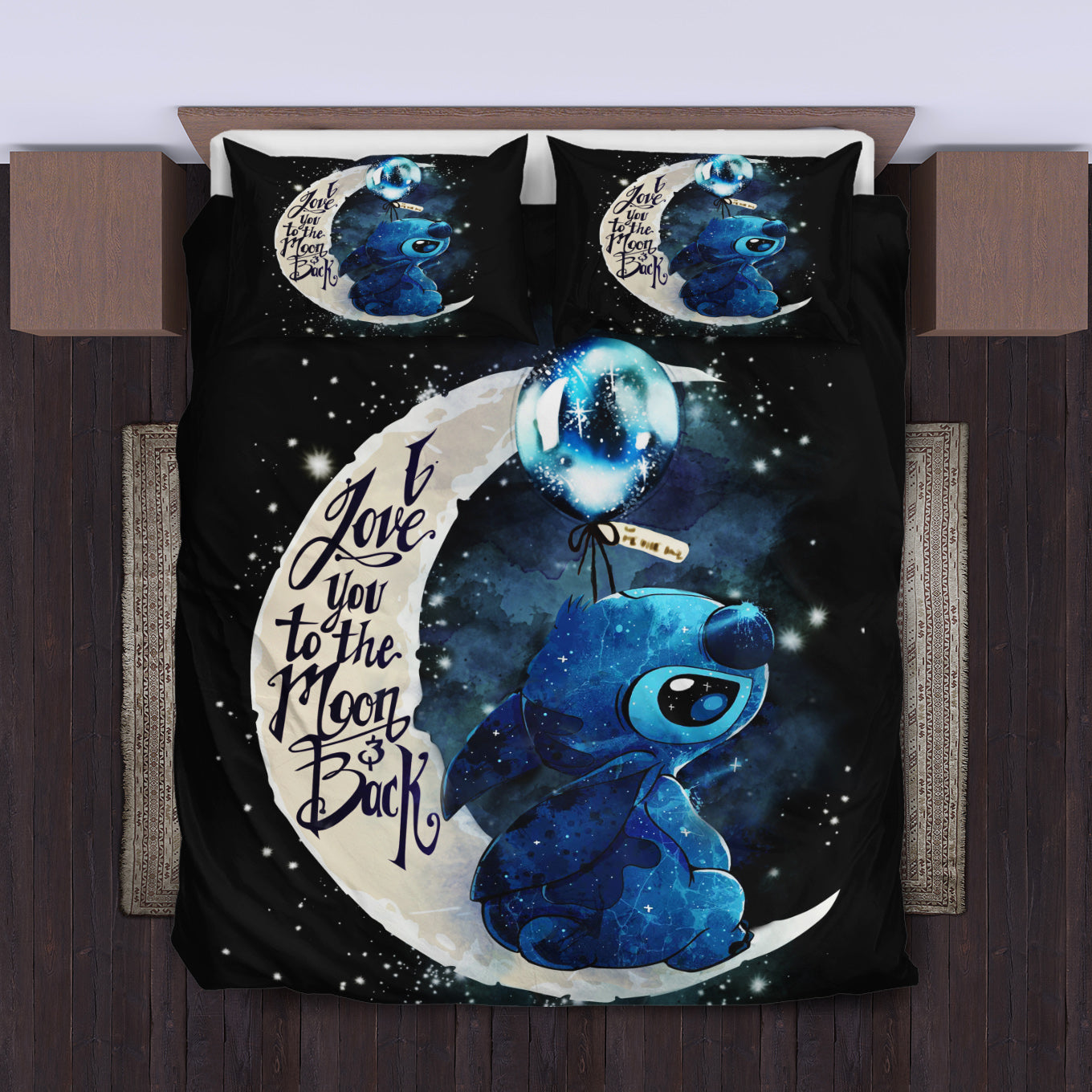 Stitch Love Moon And Back Premium Custom Bedding Set