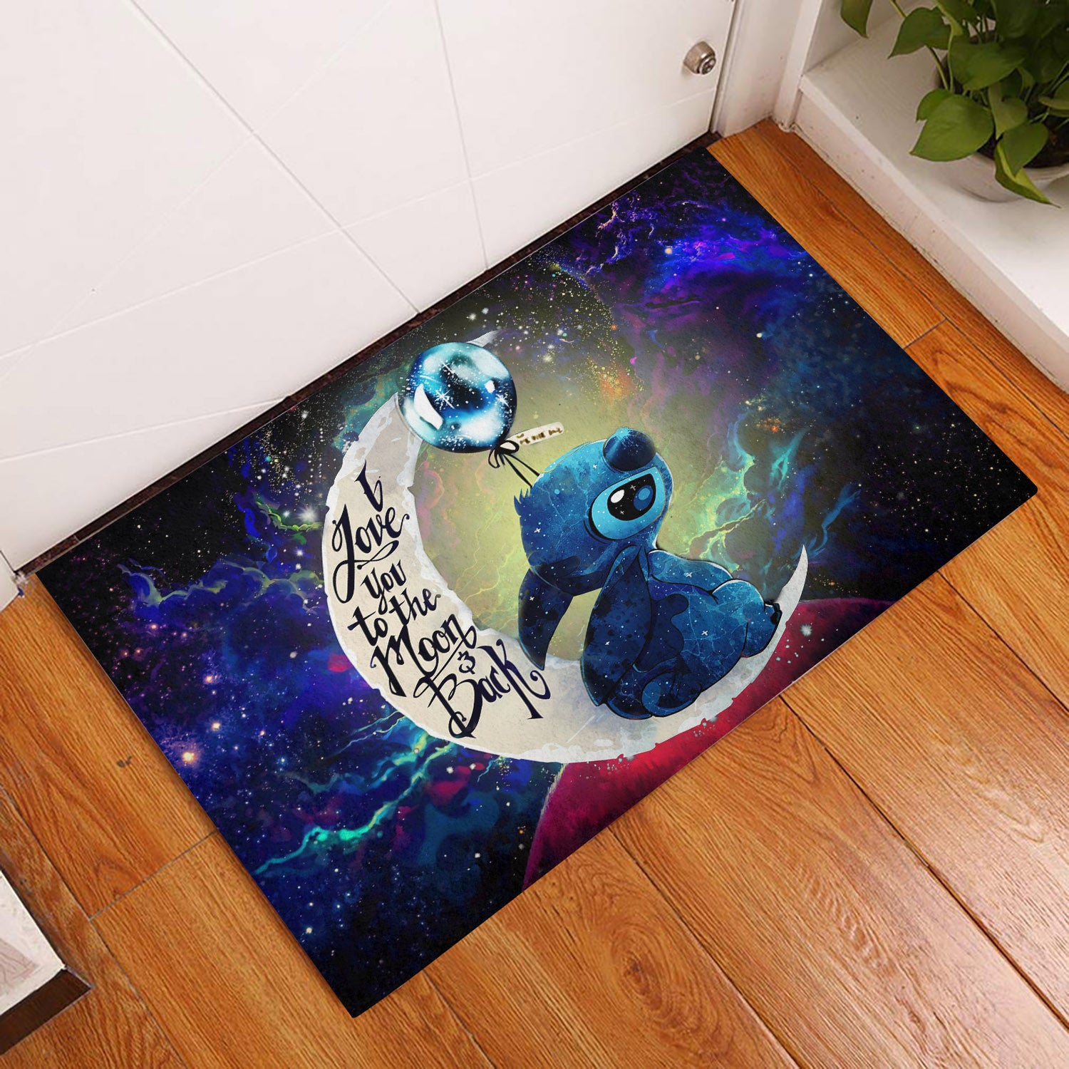 Stitch Love You To The Moon Galaxy Back Door Mats Home Decor