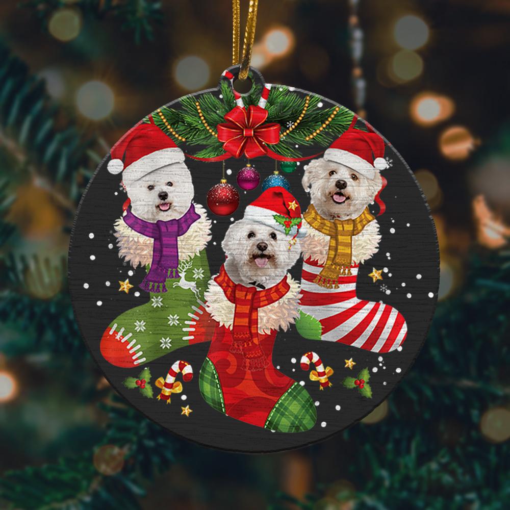 Three Maltese In Sock Christmas Santa Hat Christmas Ornament 2022 Amazing Decor Ideas