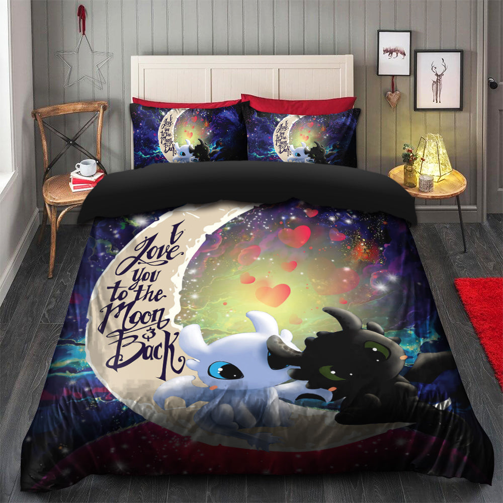 Toothless Light Fury Night Fury Love You To The Moon Galaxy Bedding Set Duvet Cover And 2 Pillowcases
