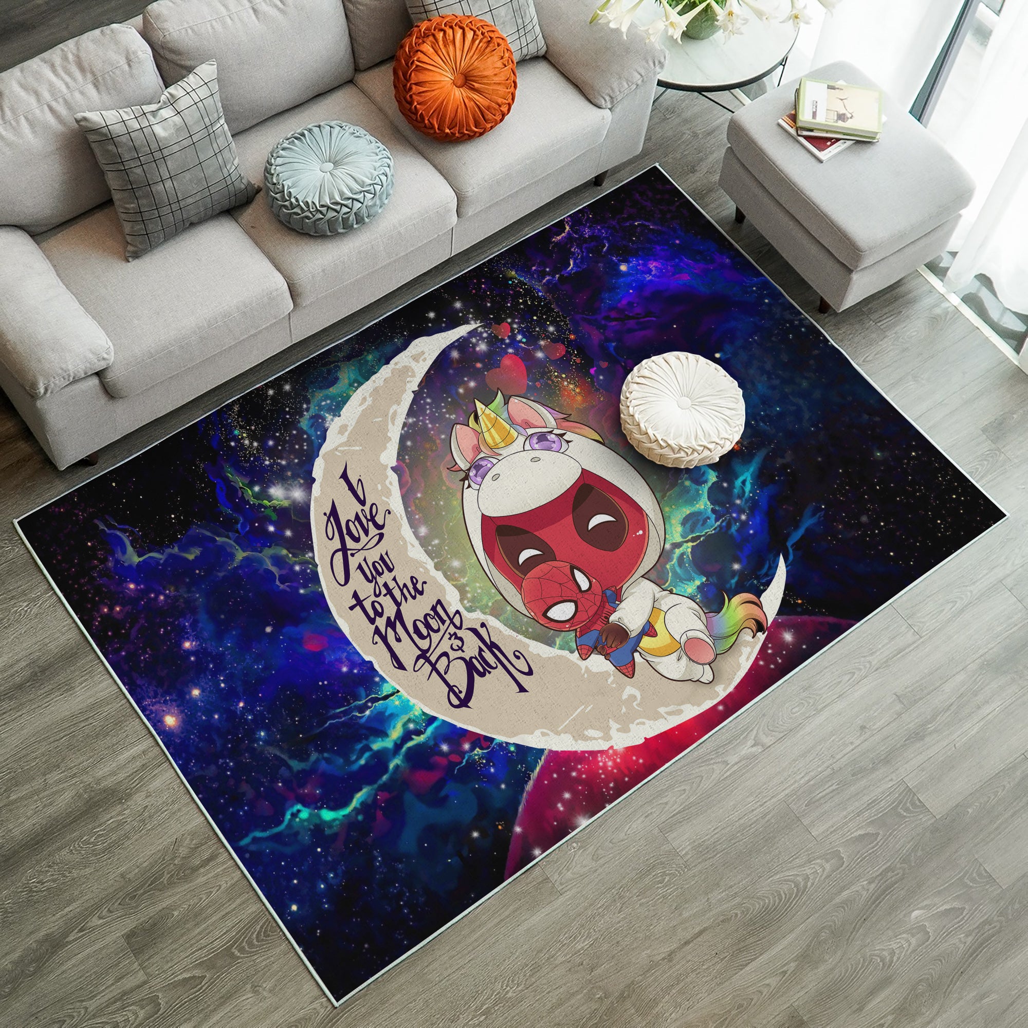 Unicorn Deadpool And Spiderman Avenger Love You To The Moon Galaxy Carpet Rug Home Room Decor