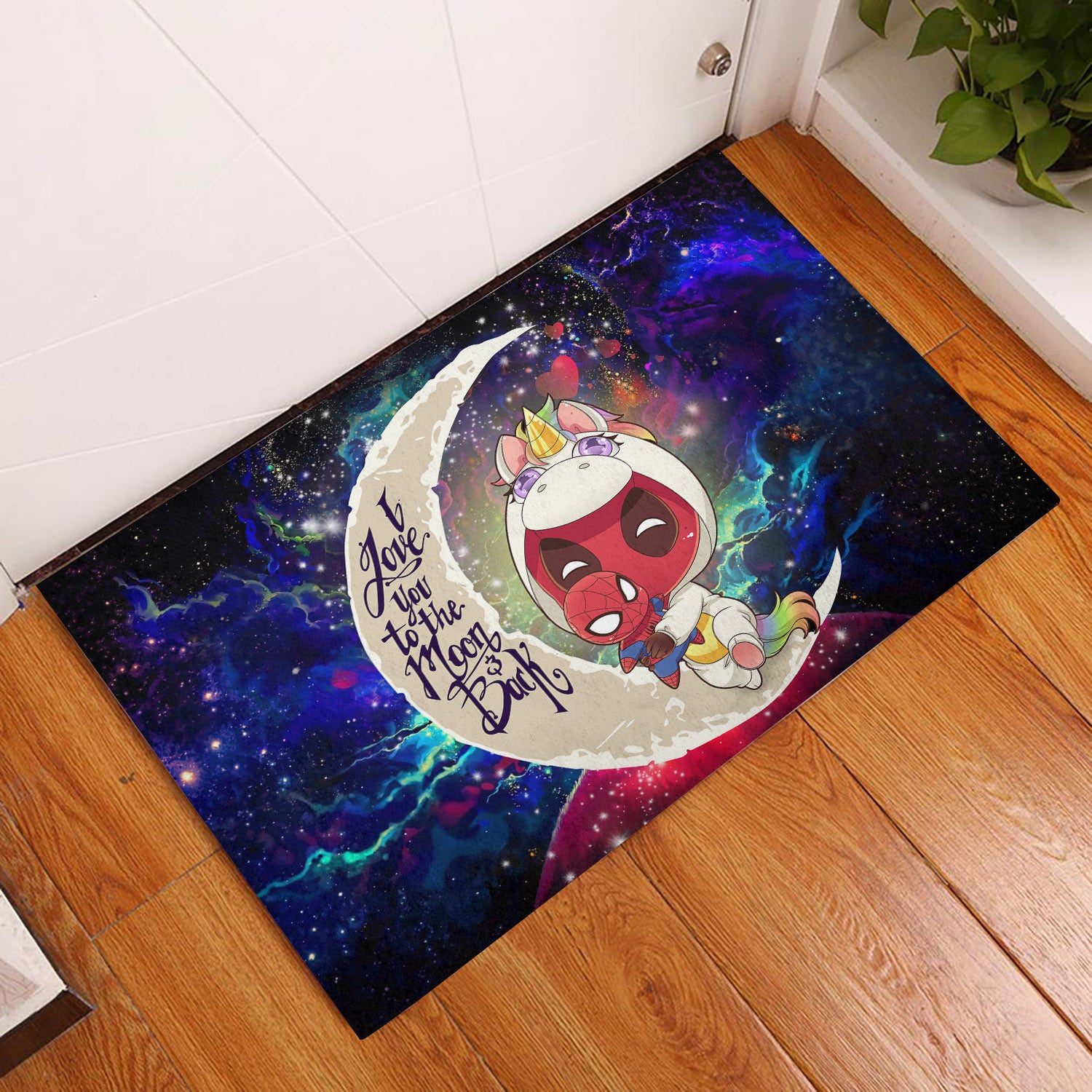 Unicorn Deadpool And Spiderman Avenger Love You To The Moon Galaxy Back Door Mats Home Decor