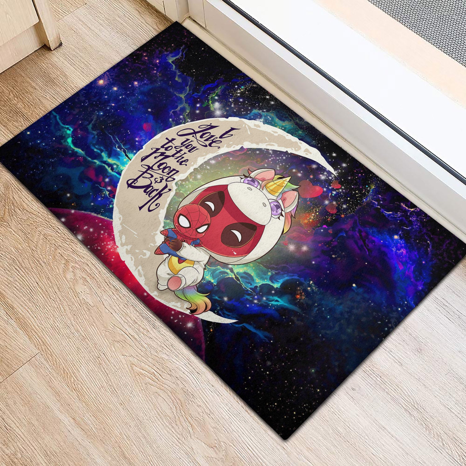 Unicorn Deadpool And Spiderman Avenger Love You To The Moon Galaxy Back Door Mats Home Decor