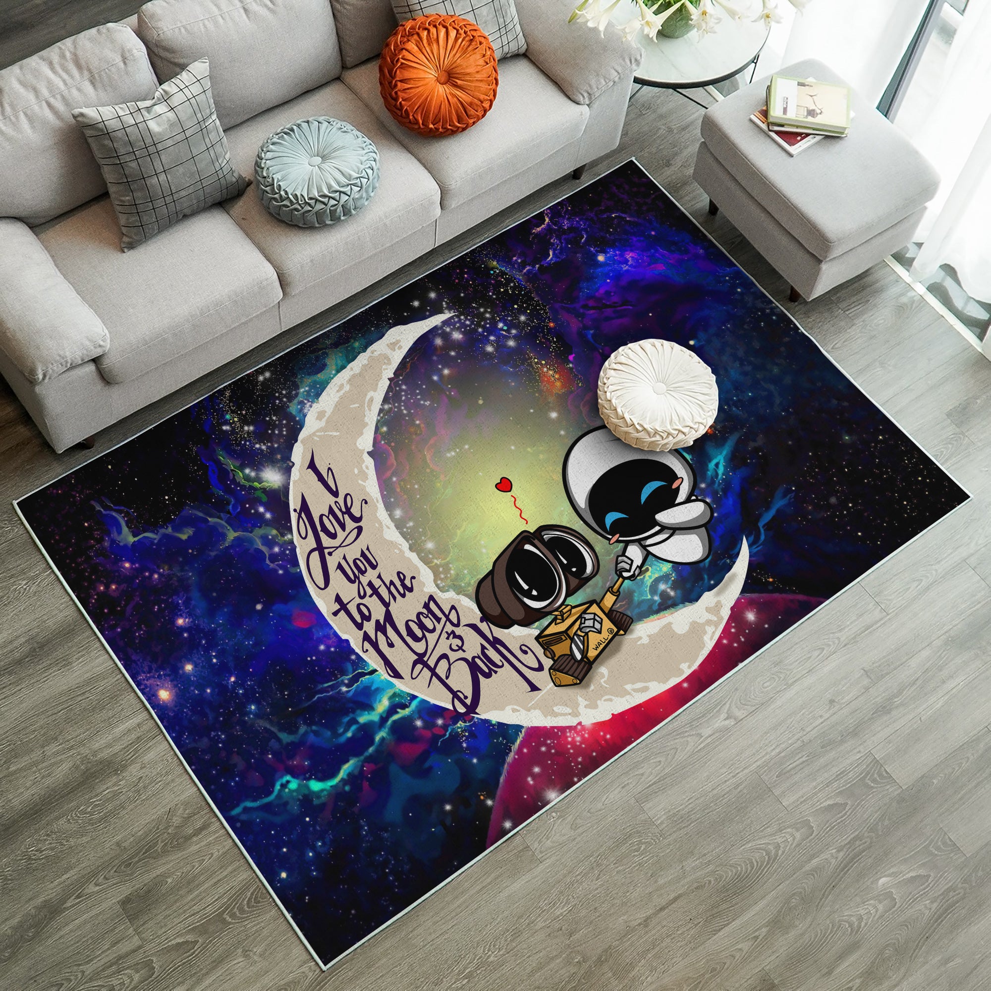 Wall-E Couple Love You To The Moon Galaxy Carpet Rug Home Room Decor
