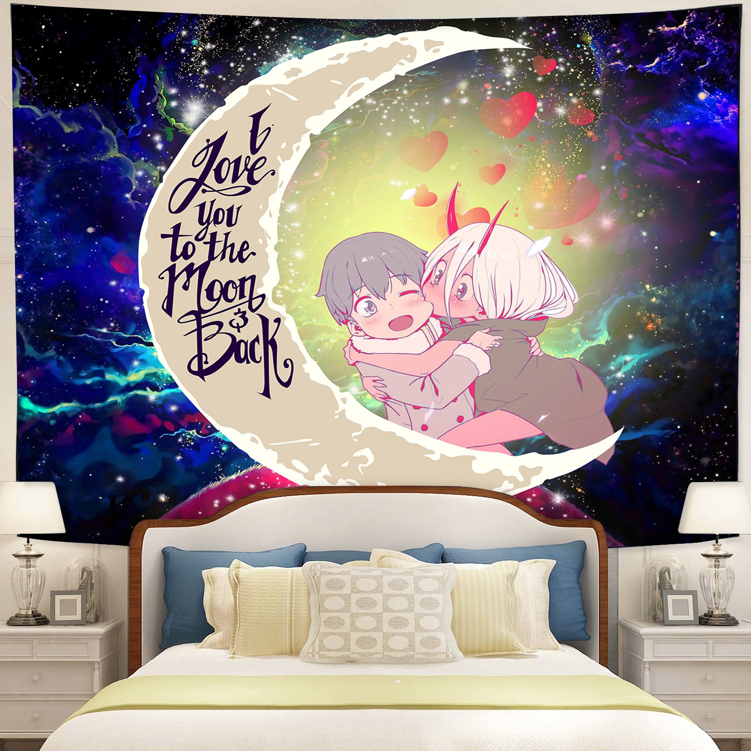 Darling In The Franxx Hiro And Zero Two Moon And Back Galaxy Tapestry Room Decor