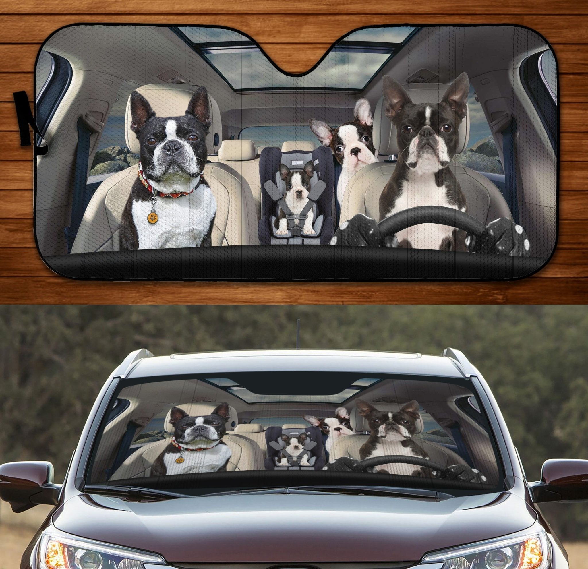 Four Boston Terriers Family Car Windshield Auto Sun Shade Amazing Best ...