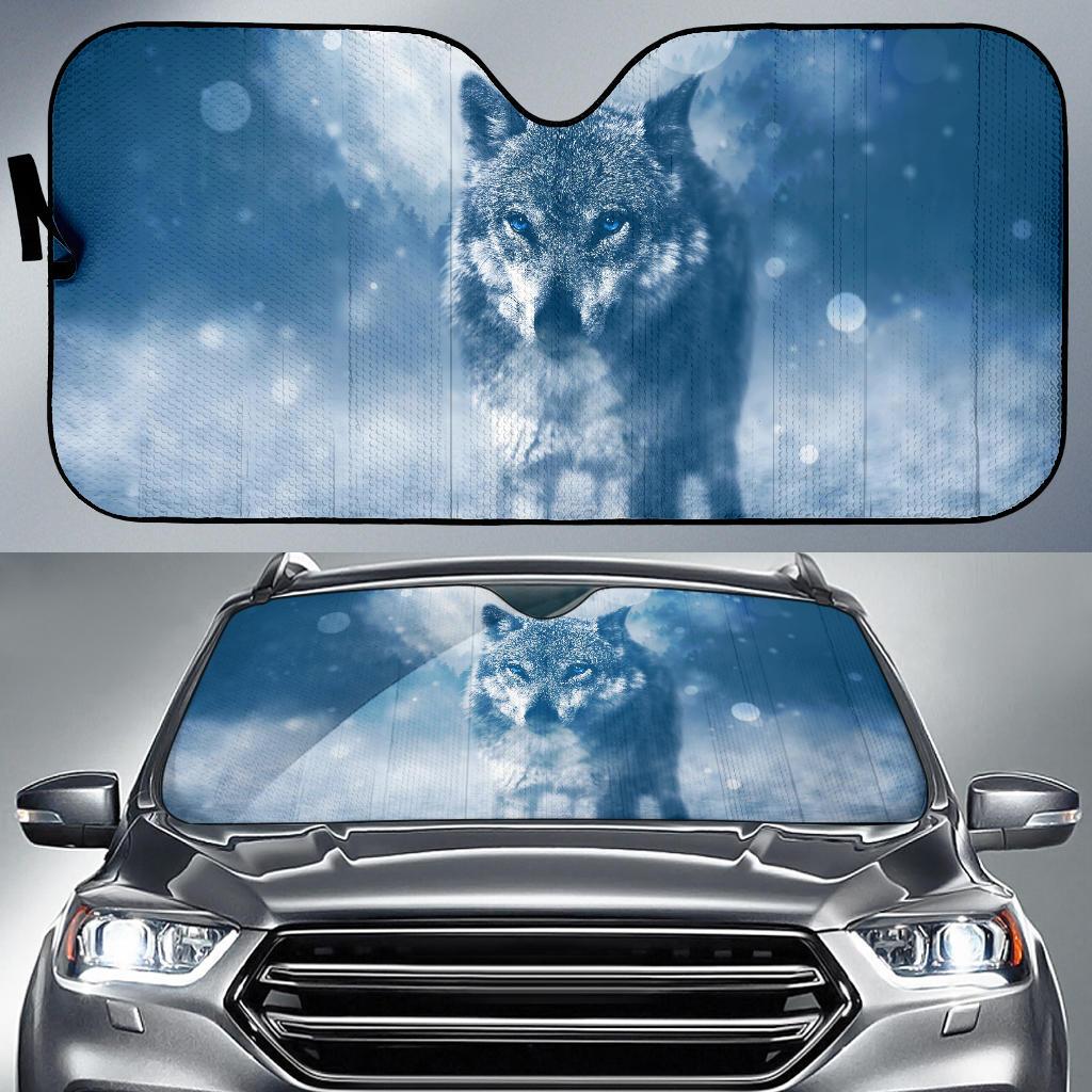 Wolf Winter Blue Eyes 4K Car Sun Shade Gift Ideas 2022