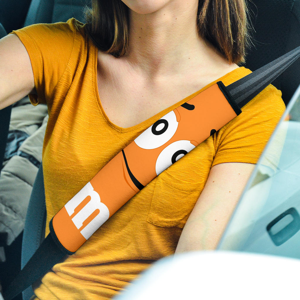 Orange M M Chocolate Car Seat Belt Covers Custom Animal Skin Printed Car Interior Accessories Perfect Gift