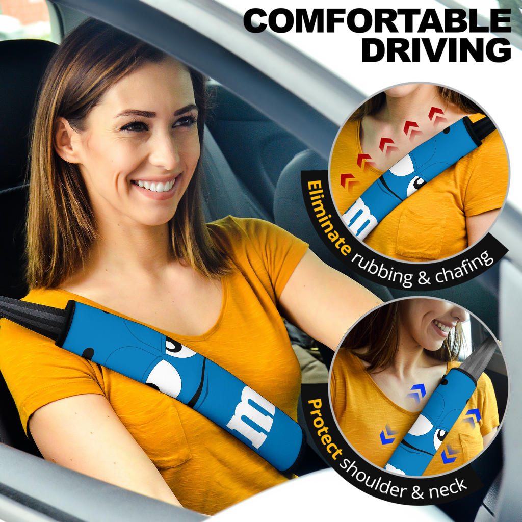 Blue M M Chocolate Car Seat Belt Covers Custom Animal Skin Printed Car Interior Accessories Perfect Gift