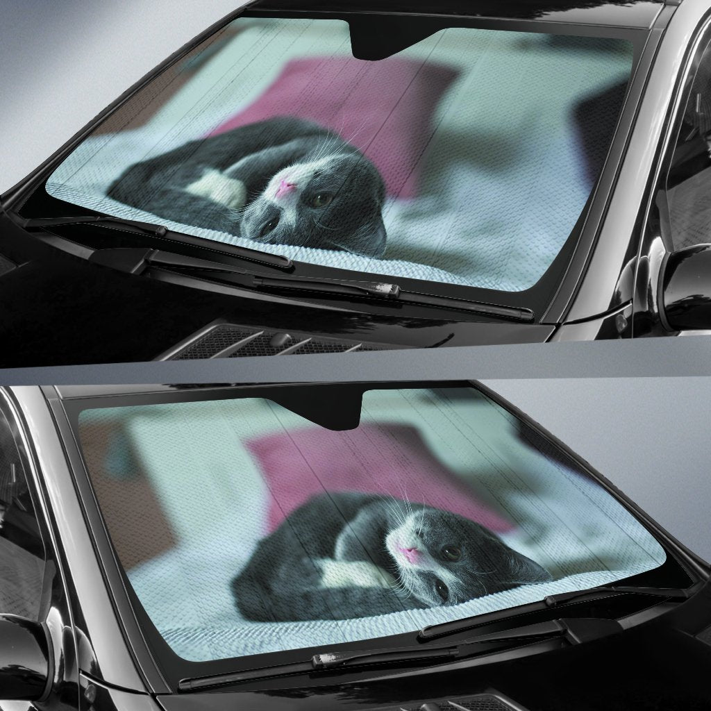 A Cute Cat Laying On Bed Car Auto Sunshades Amazing Best Gift Ideas 2022