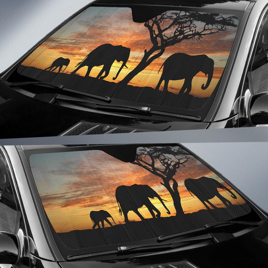 African Savanna Elephants Sunset Silhouette Car Sun Shade Gift Ideas 2022