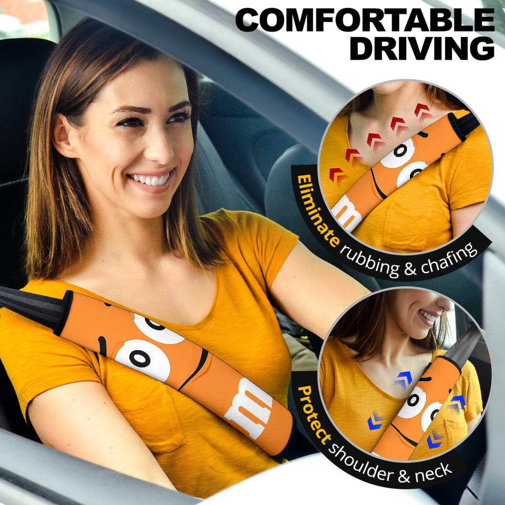 Orange M M Chocolate Car Seat Belt Covers Custom Animal Skin Printed Car Interior Accessories Perfect Gift