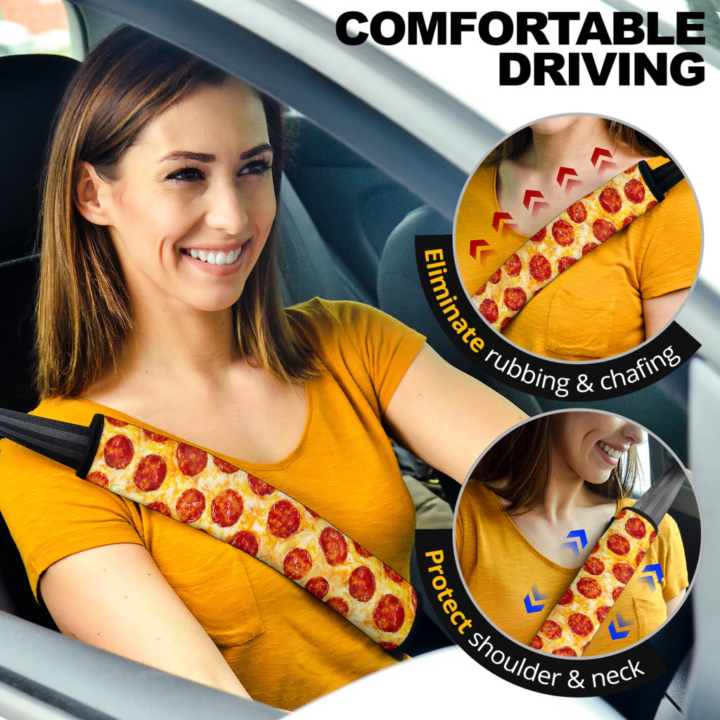 Pizza Car Seat Belt Covers Custom Animal Skin Printed Car Interior Accessories Perfect Gift