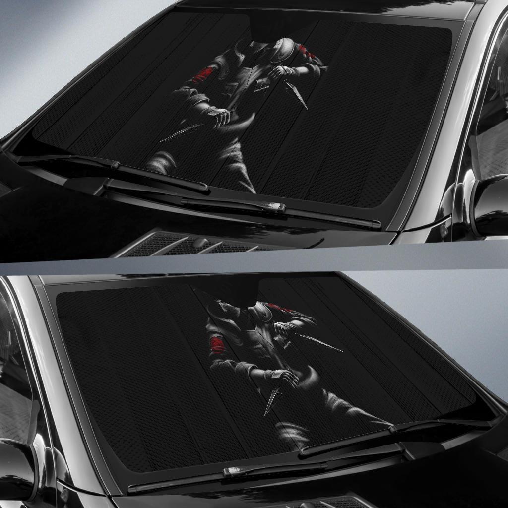 Kakashi Naruto Fan Art Black Dark Background Minimal 4K Car Sun Shade Gift Ideas 2021