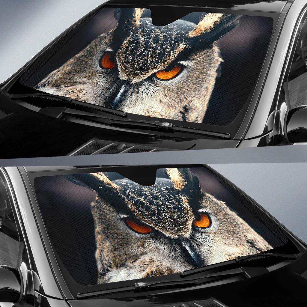 Owl Close Up 4K Car Sun Shade Gift Ideas 2021