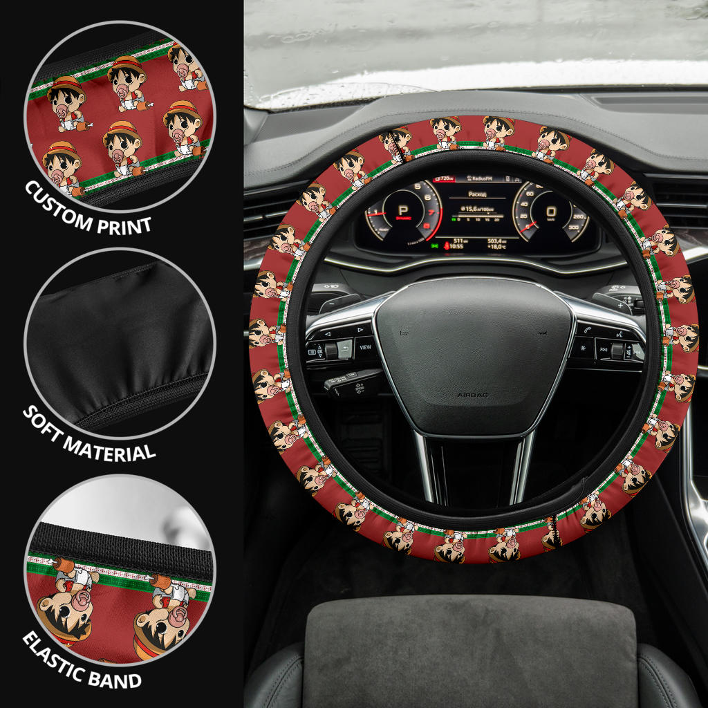 Baby Santa Monkey D. Luffy Demon Slayer Anime Premium Custom Car Steering Wheel Cover 1